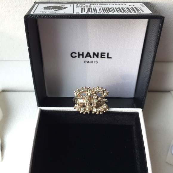 Chanel Ring Size 52 Brand New Full Set Champagne Gold Color With Crystals - Picture 6 of 16